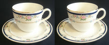 Lade das Bild in den Galerie-Viewer, 2er Set KAFFEETASSEN "Patricia" - Porzellan, Goldrand Flora Rosenblumen Kettenglieder Motiv Dekor
