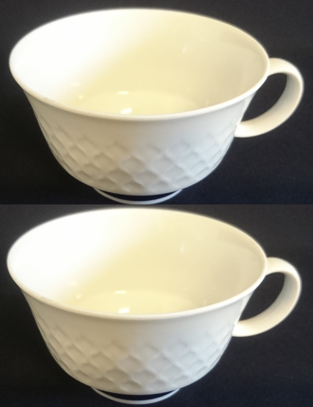 2er Set KAFFEETASSEN - Fine China Porzellan, Karo Relief Echt Kobalt Breite Linien Balken Motiv Dekor (BC)