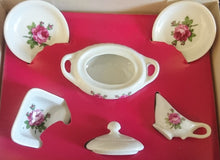 Lade das Bild in den Galerie-Viewer, 6er Set MINIATUR SPEISEGESCHIRR - Porzellan, Flora Rosenblüten Blume Pflanzen Motiv Dekor
