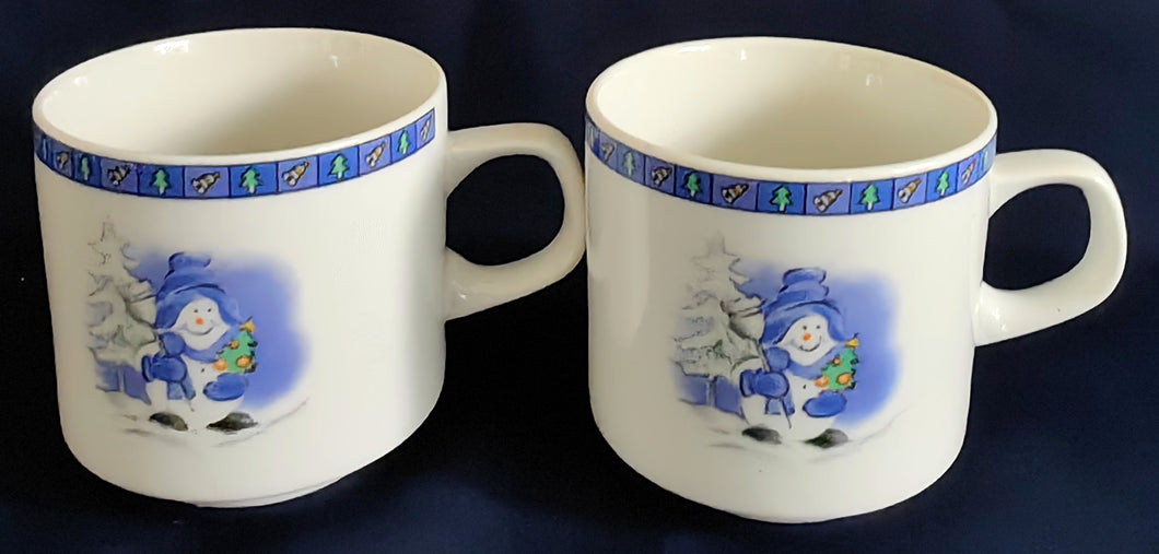 2er Set KAFFEETASSEN - Porzellan, Advent Weihnachten Winter Schnee Baum Bäume Rand Symbole Motiv Dekor