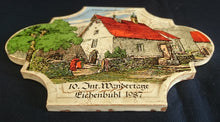 Lade das Bild in den Galerie-Viewer, 2er Set WAND~ SAMMELKACHELN - Keramik / Steingut, Internationale Wandertage Eichenbühl Der Steinmetz Handwerk Aufschrift &amp; Valentinskapelle 1915 Aufschrift Motiv Dekor
