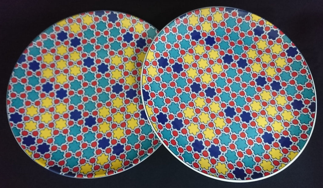 2er Set DESSERTTELLER - Porzellan, Abstrakt Geometrische Flora Blüten Punkte Motiv Dekor
