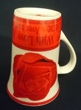 Lade das Bild in den Galerie-Viewer, 2er Set KAFFEETASSEN - Keramik / Steingut, Streifen Rand Flora Rosenblüten Alles Liebe With Love mon Amour Aufschrift Motiv Dekor
