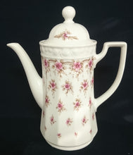 Lade das Bild in den Galerie-Viewer, 5er Set KAFFEEKANNE MIT DECKEL &amp; MILCHKÄNNCHEN &amp; ZUCKERDOSE + DECKEL - Porzellan, Streifen Linien Flora Blumenblüten Motiv Dekor

