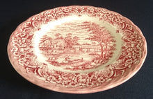 Lade das Bild in den Galerie-Viewer, DESSERTTELLER "Homeland" - Staffordshire Keramik / Steingut, Flora Pflanzen Landschaft Bauernhaus Brücke Motiv Dekor
