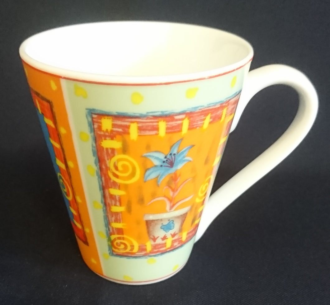 KAFFEETASSE - Porzellan, Mediterran Pflanzen Blumen Motiv Dekor