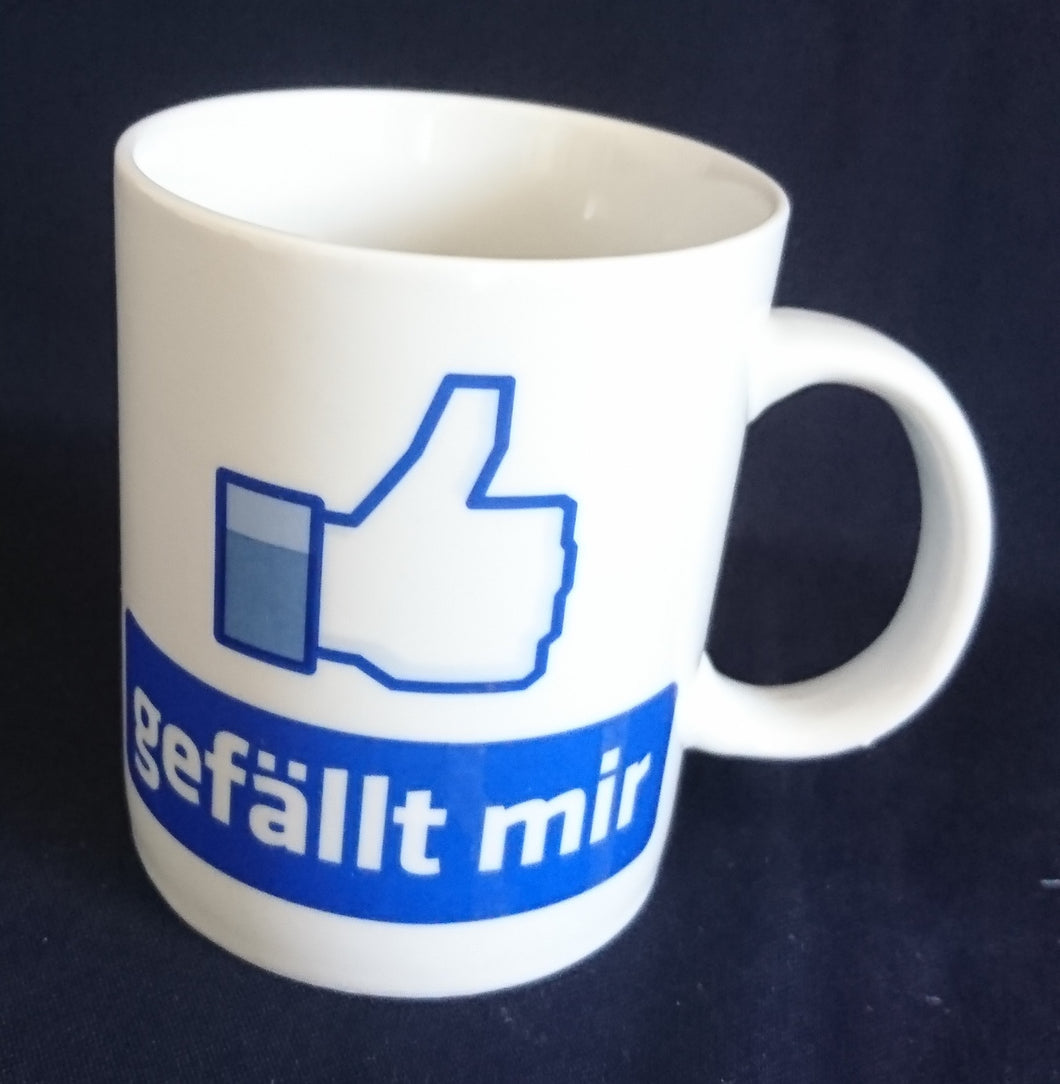 KAFFEETASSE - Porzellan, Facebook Daumen Hoch Motiv Gefällt mir Aufschrift Dekor