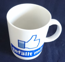 Lade das Bild in den Galerie-Viewer, KAFFEETASSE - Porzellan, Facebook Daumen Hoch Motiv Gefällt mir Aufschrift Dekor
