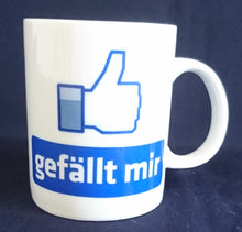 Lade das Bild in den Galerie-Viewer, KAFFEETASSE - Porzellan, Facebook Daumen Hoch Motiv Gefällt mir Aufschrift Dekor
