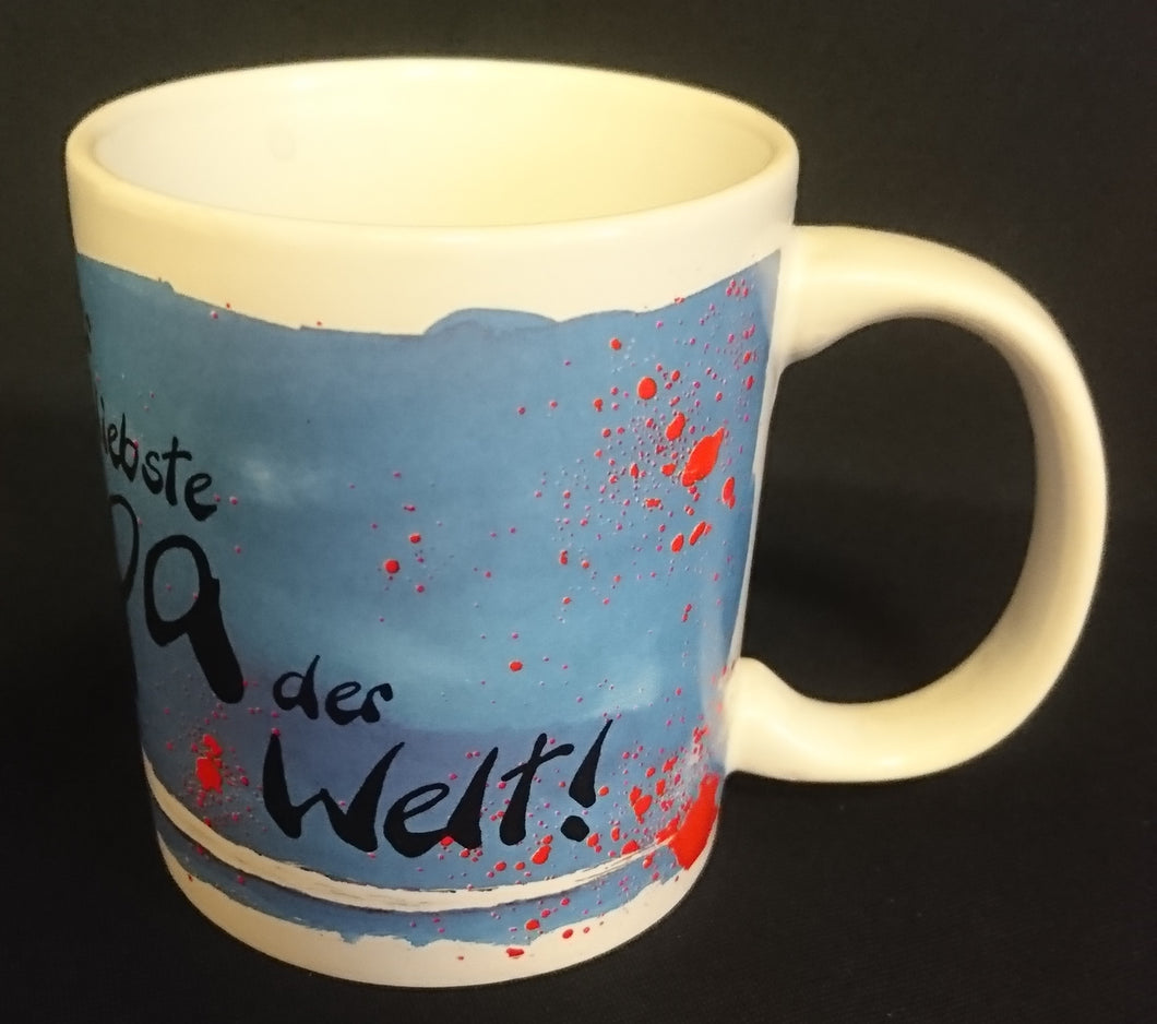 KAFFEETASSE - Keramik / Steingut, Alte Diddl Maus Bart Der liebste Opa der Welt Aufschrift Motiv Dekor