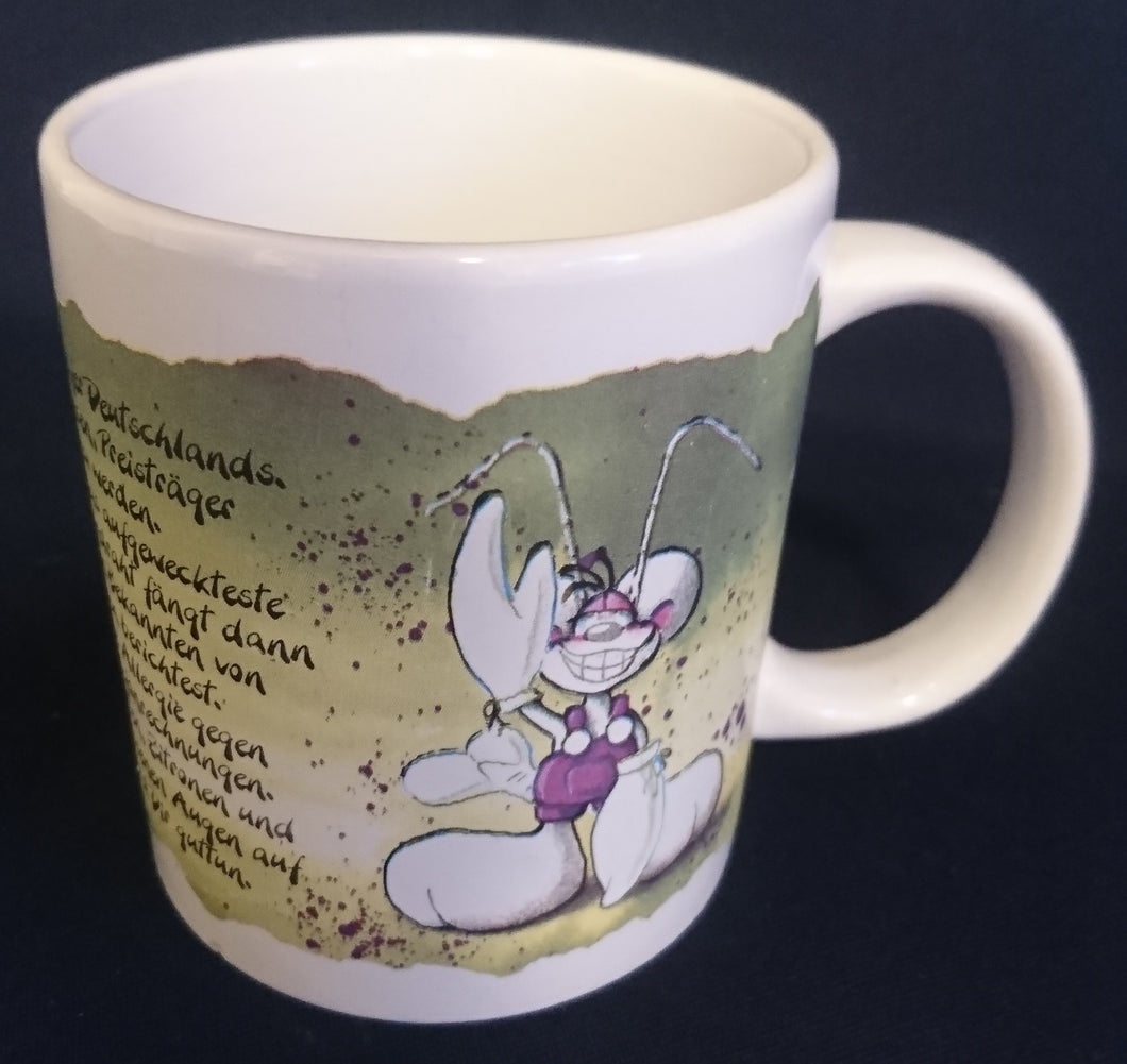 KAFFEETASSE - Keramik / Steingut, Diddl Maus Motiv Grinsend Lachend Wochentext Spruch Schriftzug Motiv Dekor