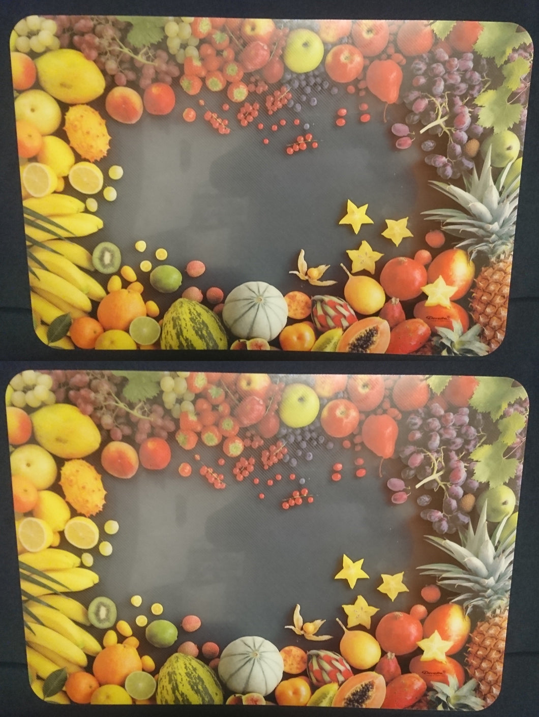 2er Set GROßE MOTIV PLATZDECKCHEN, Kunststoff / Plastik, Rechteckige Form Obst Früchte Motiv Dekor (G)