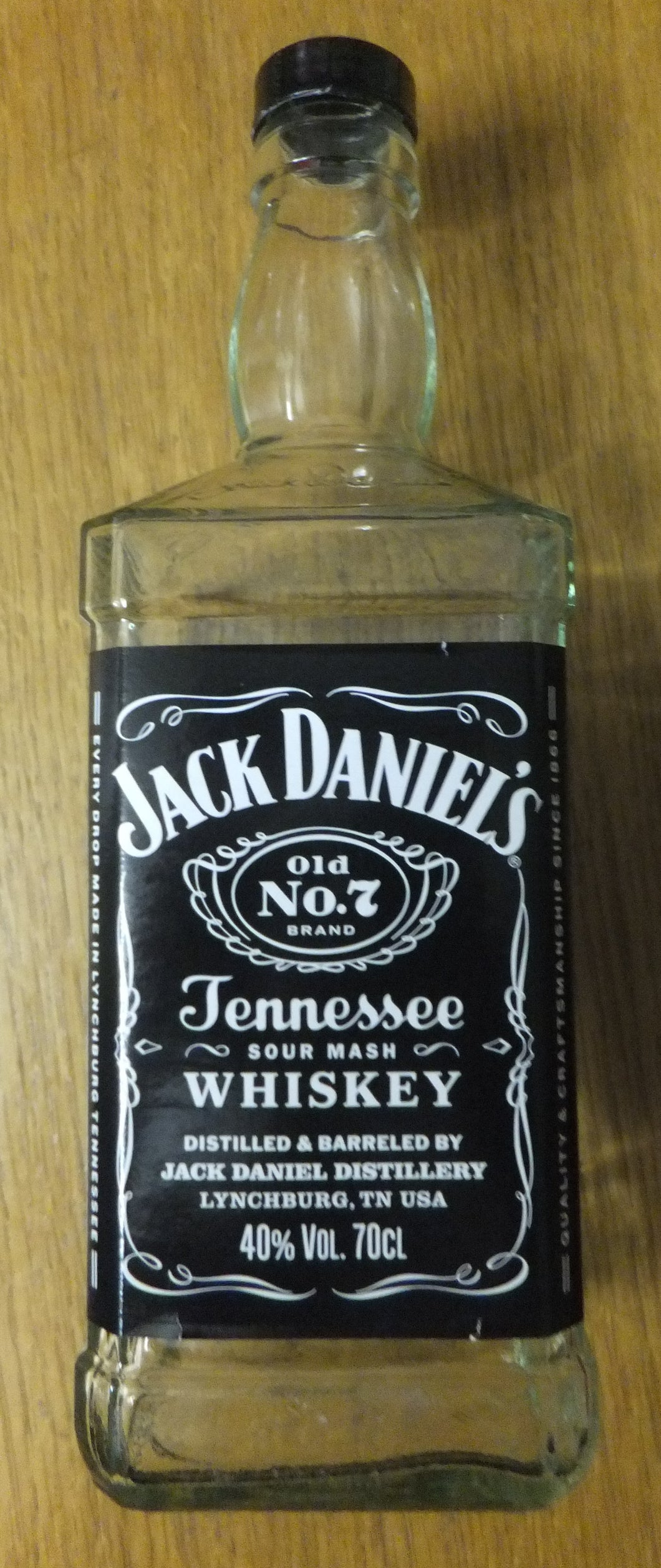 LEERE FLASCHE JACK DANIELS 0,7 STANDARD- Press- / Hartglas, Original Flaschen Etikett Dekor