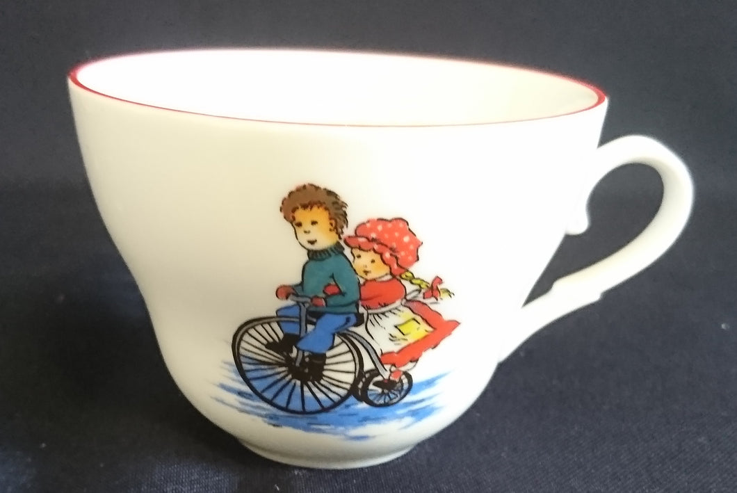 TEETASSE - Porzellan, Kinder Fahrrad Schneemann Motiv Linienrand Dekor