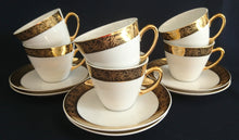 Lade das Bild in den Galerie-Viewer, 2er Set 2er KAFFEEGEDECKE - Porzellan, Goldrand Breit Abstrakt Geometrisch Pflanzen Flora Motiv Dekor
