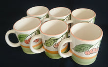Lade das Bild in den Galerie-Viewer, 6er Set KAFFEETASSEN - Fein Keramik / Steingut, Kirschen Blätter Zweige Motiv Dekor
