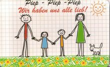 Lade das Bild in den Galerie-Viewer, FRÜHSTÜCKSBRETTCHEN - Kunststoff / Plastik, Rechteckige Form, Familienmotiv Schriftzug &quot;Piep Piep Piep, wie haben uns alle lieb!&quot; Dekor
