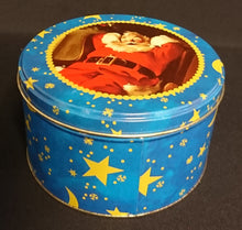 Lade das Bild in den Galerie-Viewer, 2er Set GEBÄCKDOSEN MIT DECKEL - Metall / Blech, Mond Sterne Weihnachtsmann Goldrand Motiv Dekor (G)
