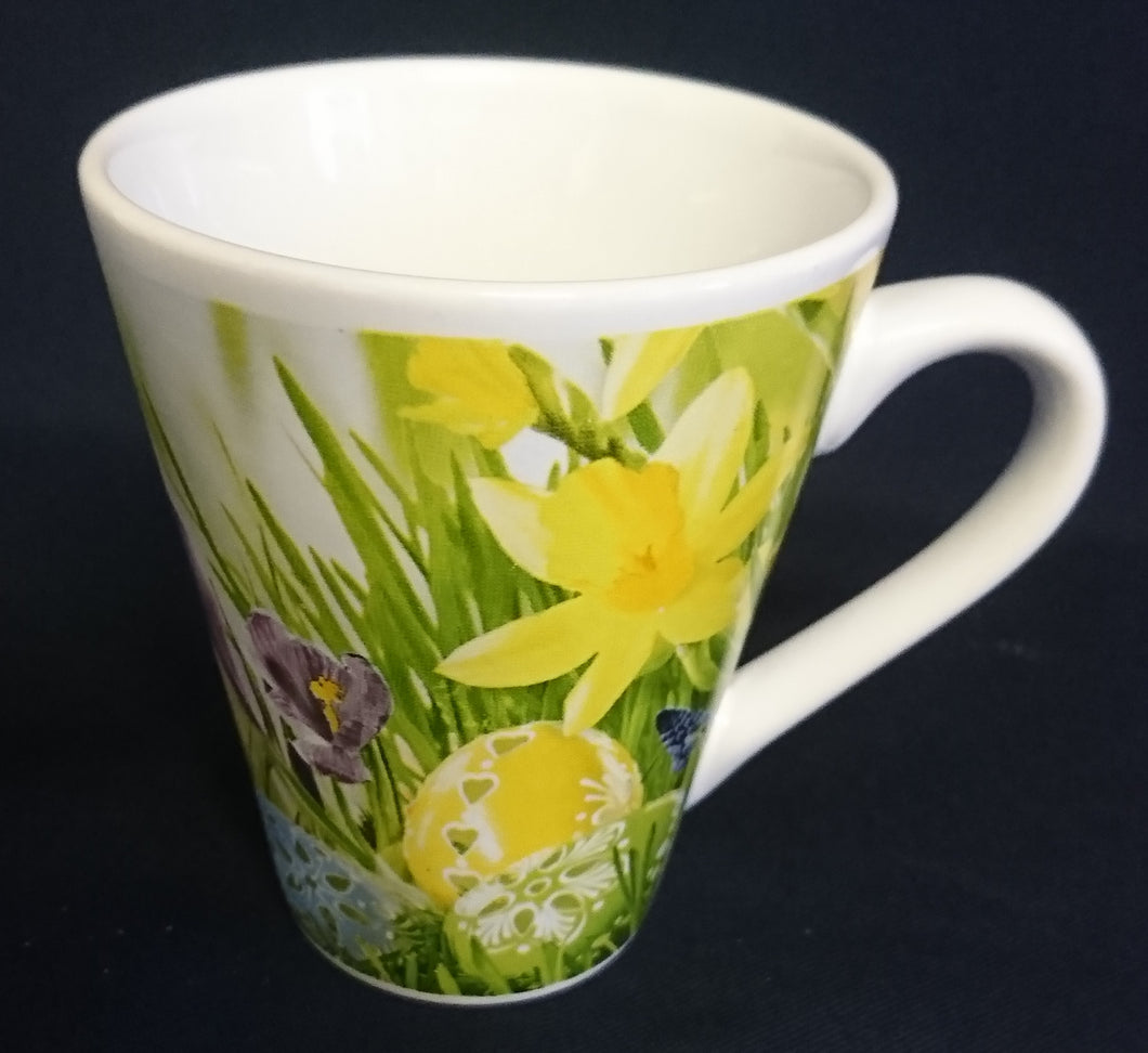 KAFFEETASSE - Keramik / Steingut, Ostereier Blumen Pflanzen Motiv Dekor