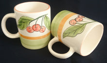 Lade das Bild in den Galerie-Viewer, 6er Set KAFFEETASSEN - Fein Keramik / Steingut, Kirschen Blätter Zweige Motiv Dekor
