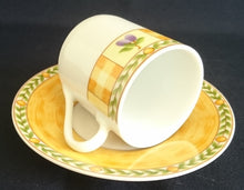 Lade das Bild in den Galerie-Viewer, 2er Set ESPRESSOTASSEN "Flirt" "Country Garden" - Porzellan, Meliertes Ranken Punktkreise Flora Pflaumen Geometrisches Motiv Dekor
