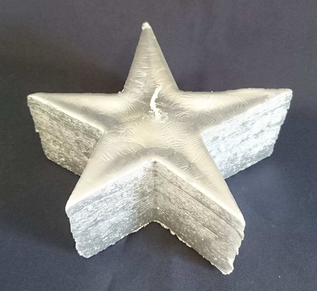 STANDKERZE - Wachs / Kerzenmaterial, Silbernd (Überzogen) Farbend, Handarbeit, Sternform, 1 Docht (G)