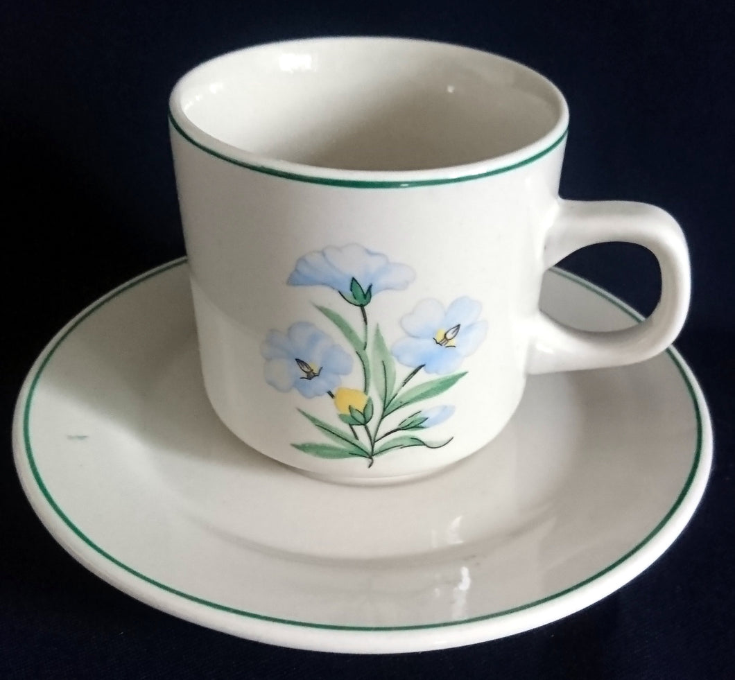 2er KAFFEEGEDECK - Keramik / Steingut, Blumenblüten Pflanzen Flora Randlinie Motiv Dekor