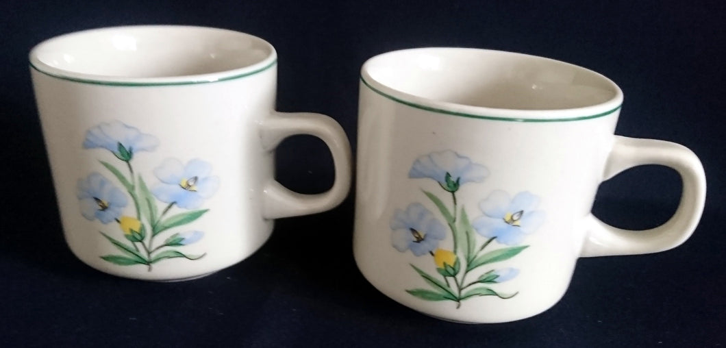 2er Set KAFFEETASSEN - Keramik / Steingut, Blumenblüten Pflanzen Flora Randlinie Motiv Dekor