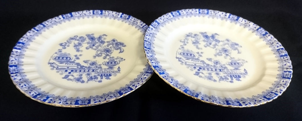 2er Set DESSERTTELLER - Porzellan, China Blau Goldrand Relief Dekor