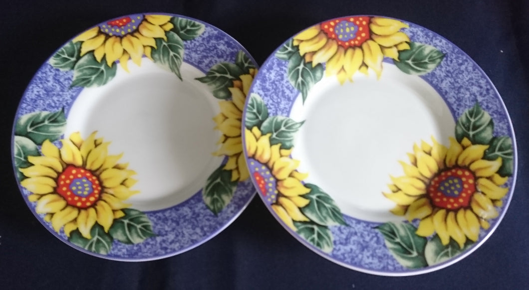 2er Set DESSERTTELLER, Porzellan, Sonnenblumen Blüten Pflanzen Motiv Dekor