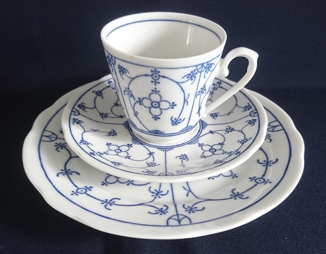 3er KAFFEEGEDECK - Porzellan, Klassisch Style, Indisch Blau Strohblume Dekor