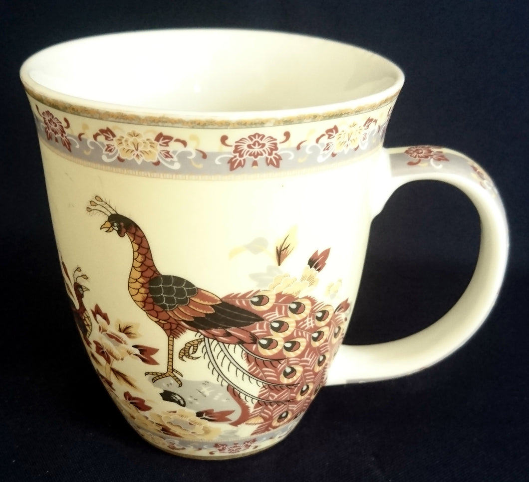 KAFFEETASSE POTT - Porzellan, Pfau Vogel Blumen Flora Fauna Motiv Dekor, 24ct (Hartvergoldet)